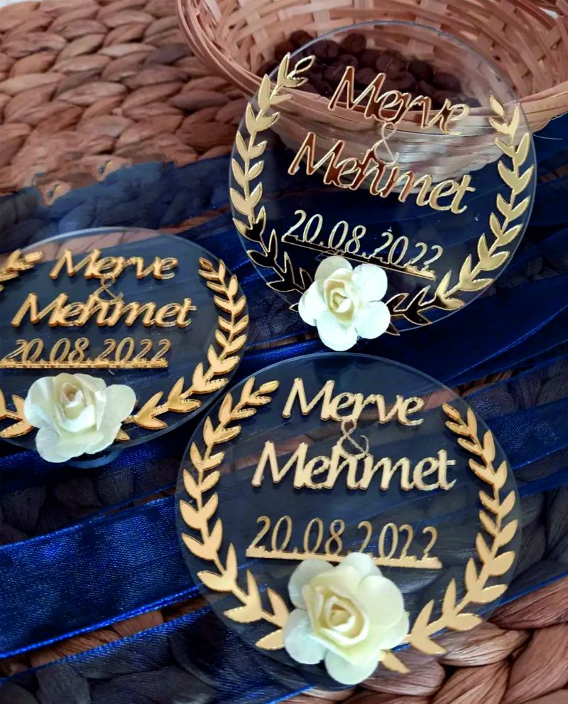 25 Adet Şeffaf Altın veya Gümüş Başak Motif leksi Magnet Nikah Süsü