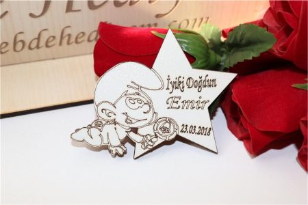 25 Adet Şirinler Yıldız Mdf Bebek Magnet